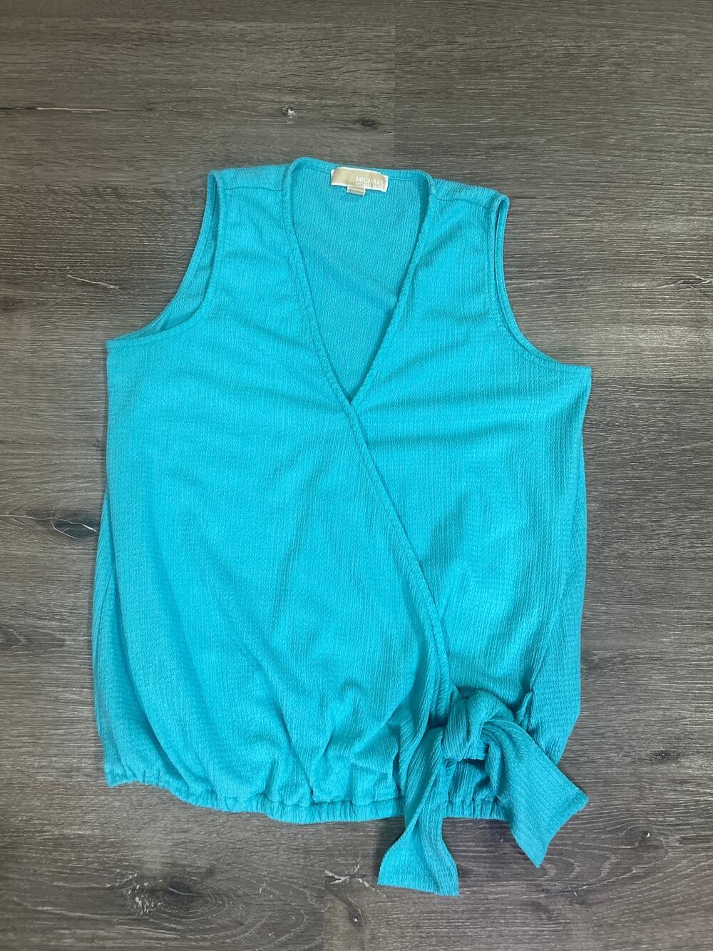 MICHAEL Michael Kors Blue Turquoise Wrap Tie Tank Top Blouse Size M Medium